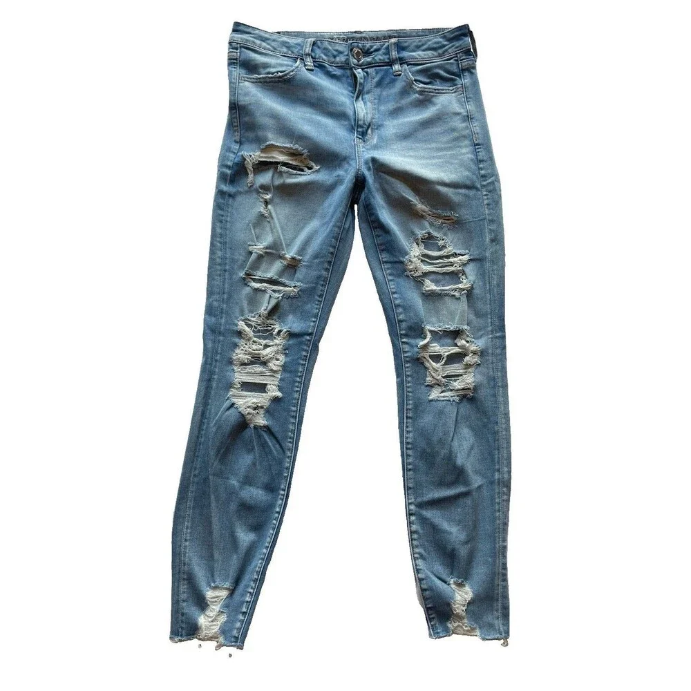 American Eagle Women’s Super Stretch Mom Straight Jeans Size 8 High Rise Blue